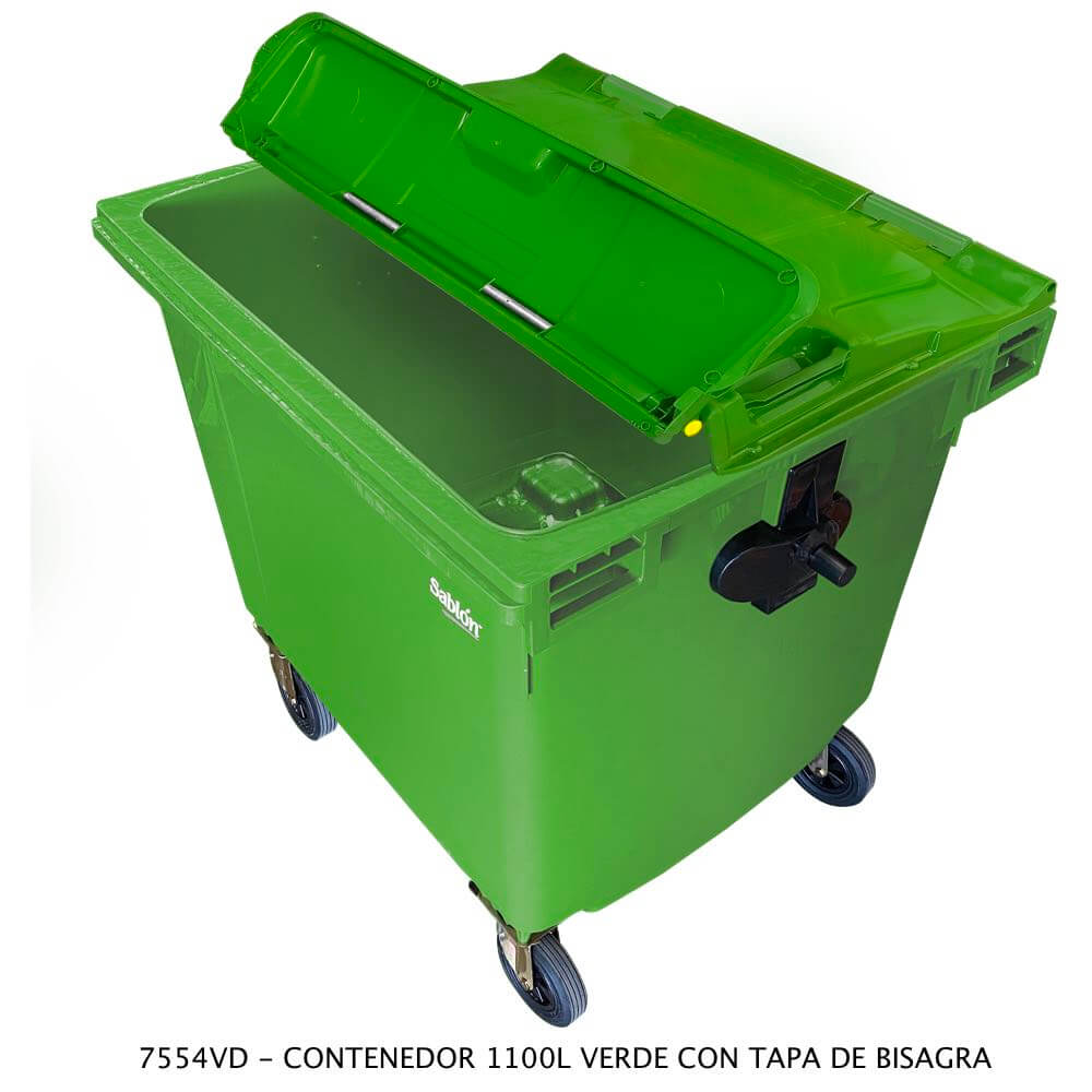 CONTENEDOR VERDE TAPA DOBLE 1100 lt / 291 gal - 7554VD