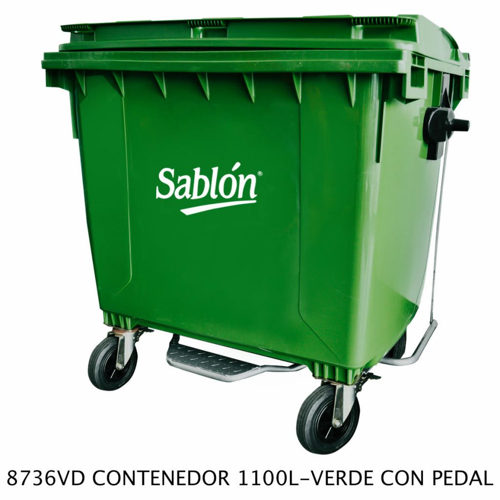 CONTENEDOR VERDE CON PEDAL 1,100 LITROS | 291 gal - 8736VD