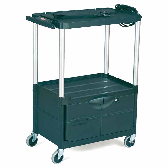 CARRO PARA AUDIOVISUALES C/GABINETE Y 3 ESTANTES RUBBERMAID 9T32